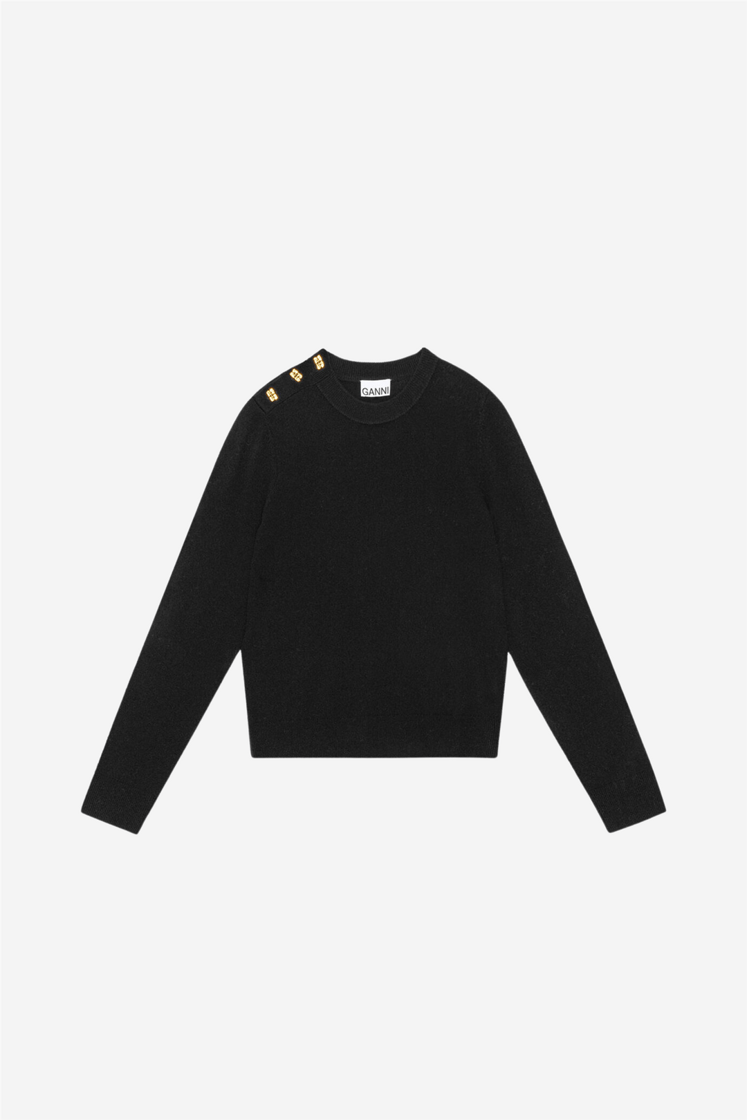 Ganni Genser & Cardigan Cashmere Mix O-Neck Pullover - Solid Black