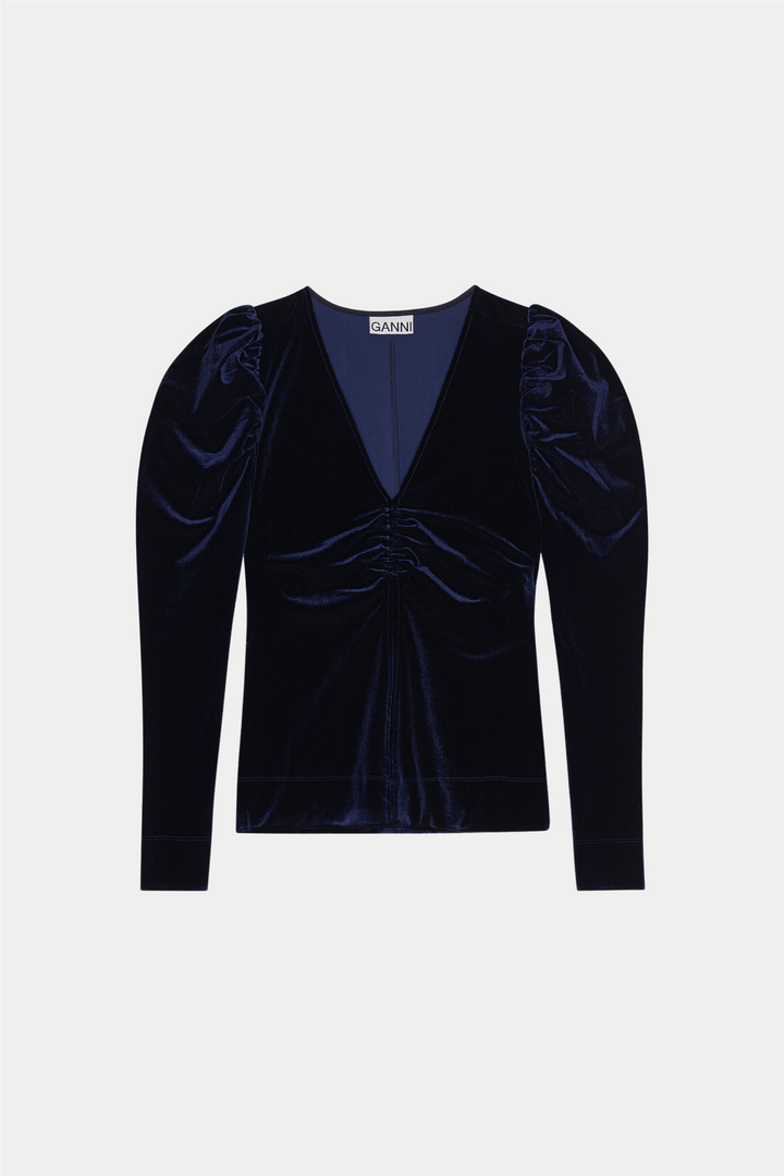 Ganni Genser & Cardigan Velvet Jersey V-neck Blouse