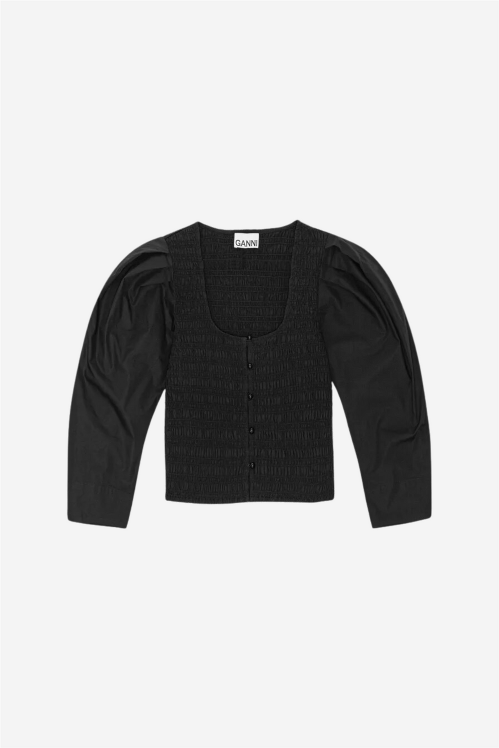 Ganni Topper & t-skjorter Cotton Poplin Smock Blouse Black