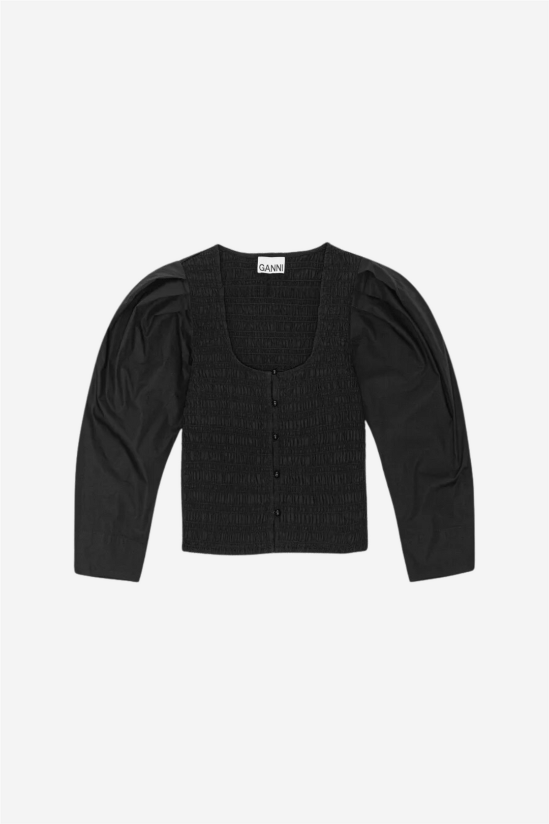 Ganni Topper & t-skjorter Cotton Poplin Smock Blouse Black