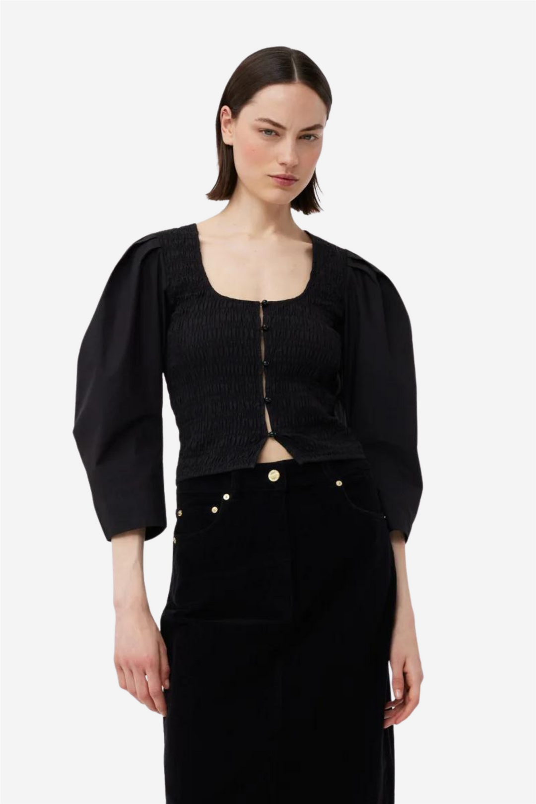 Ganni Topper & t-skjorter Cotton Poplin Smock Blouse Black