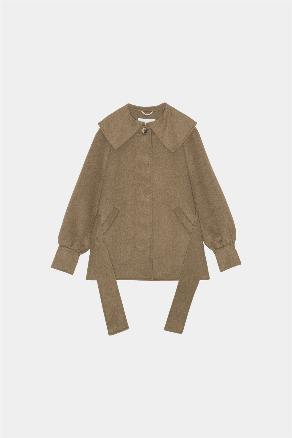 Ganni Yttertøy Wool Big Collar Belt Jacket Petrified Oak