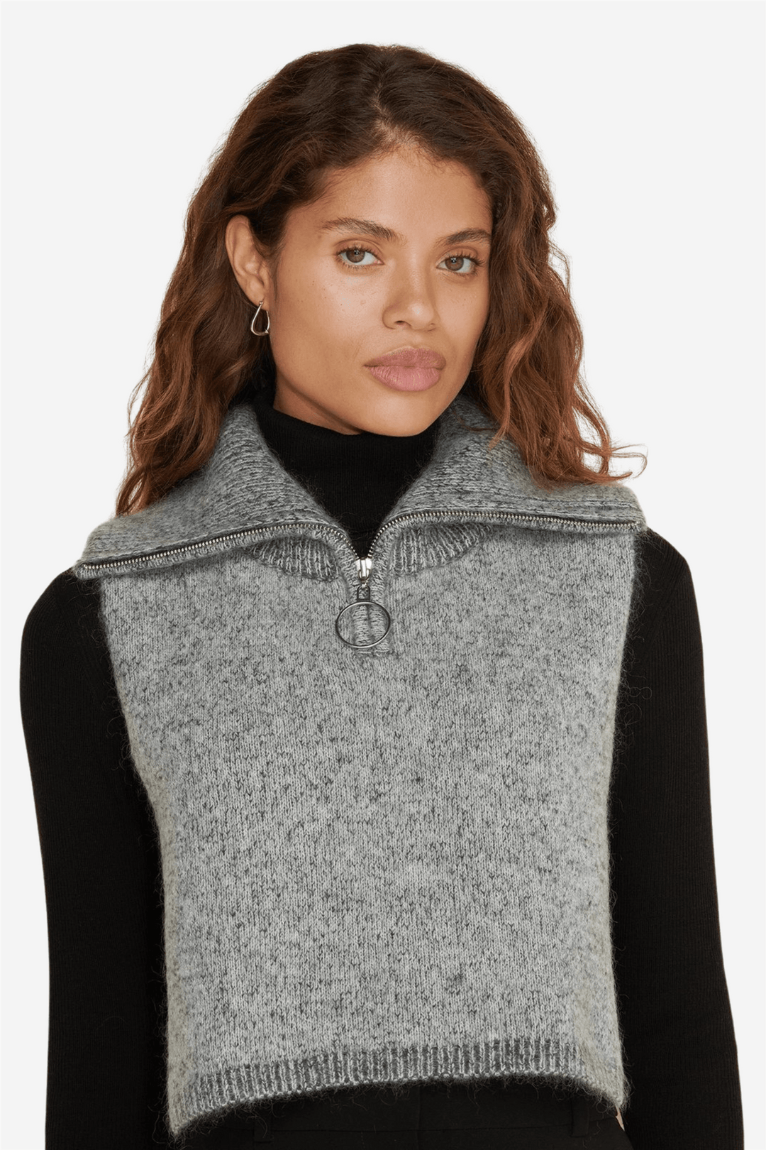 Holzweiler Tilbehør Tine Knit Zip Bib Dk. Grey Mix