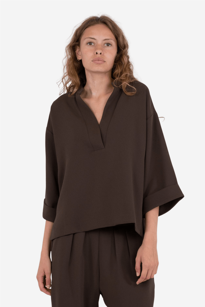 Neo Noir Bluser & Skjorter Luma Crepe Blouse Brown