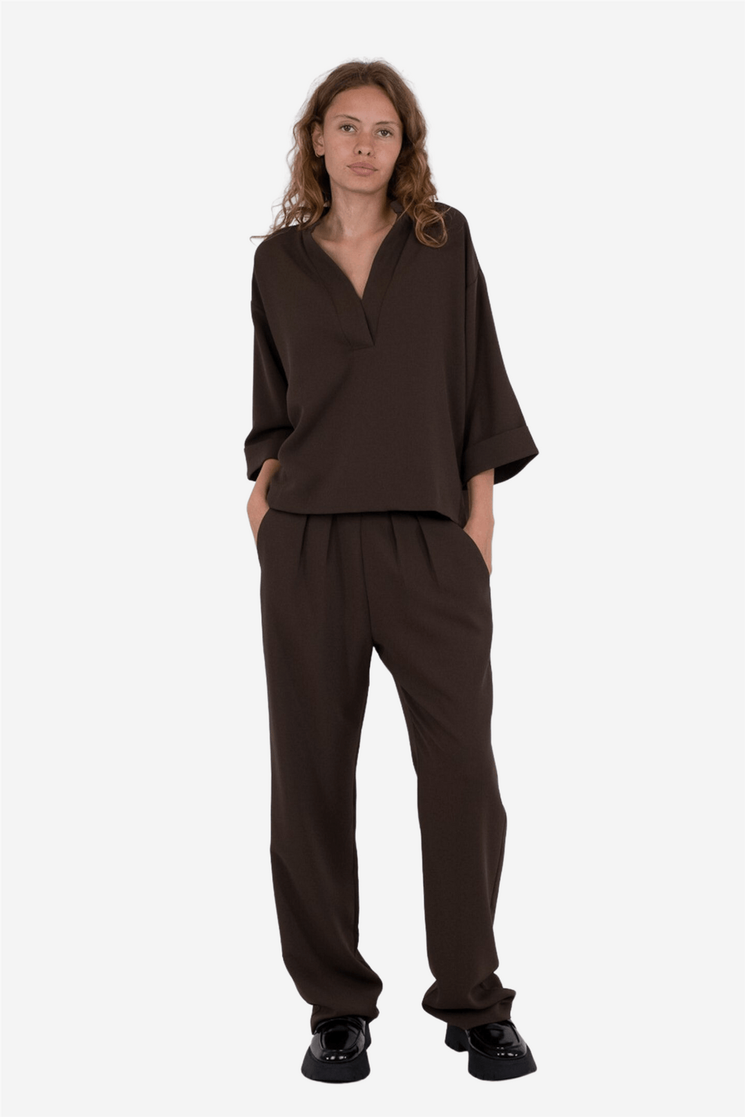 Neo Noir Bluser & Skjorter Luma Crepe Blouse Brown
