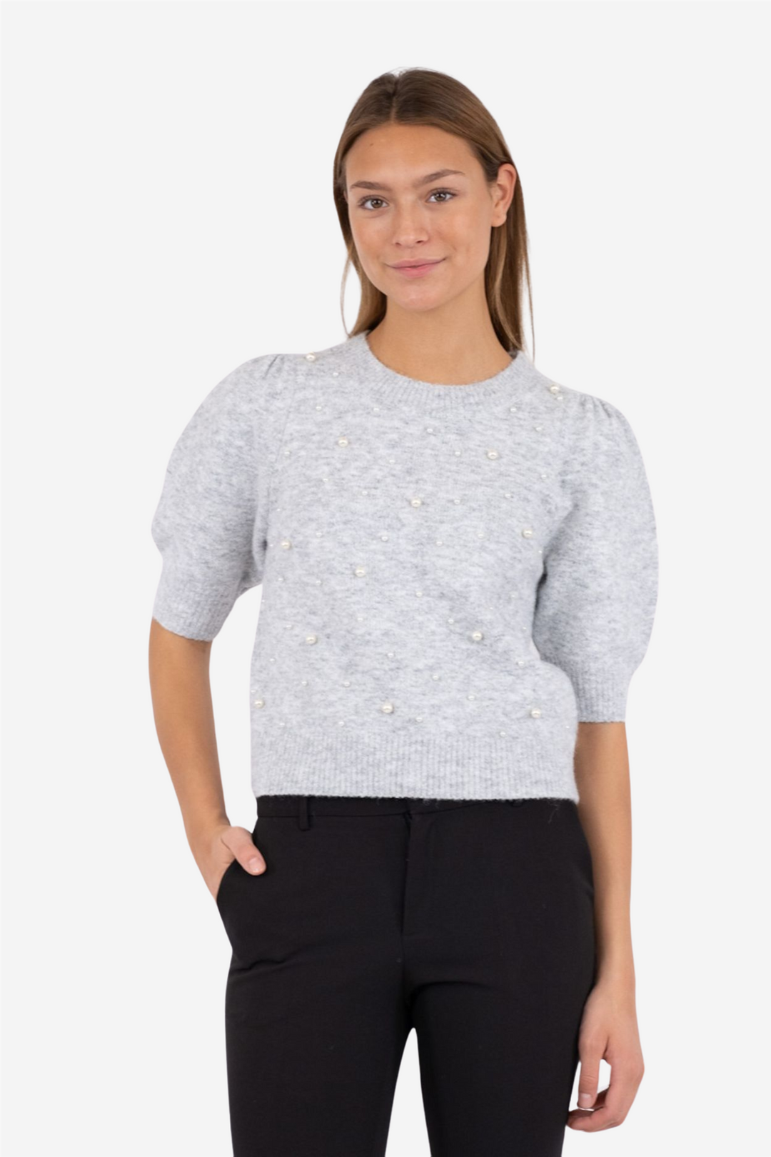 Neo Noir Genser & Cardigan Maia Pearl Knit Tee Light Grey Melange