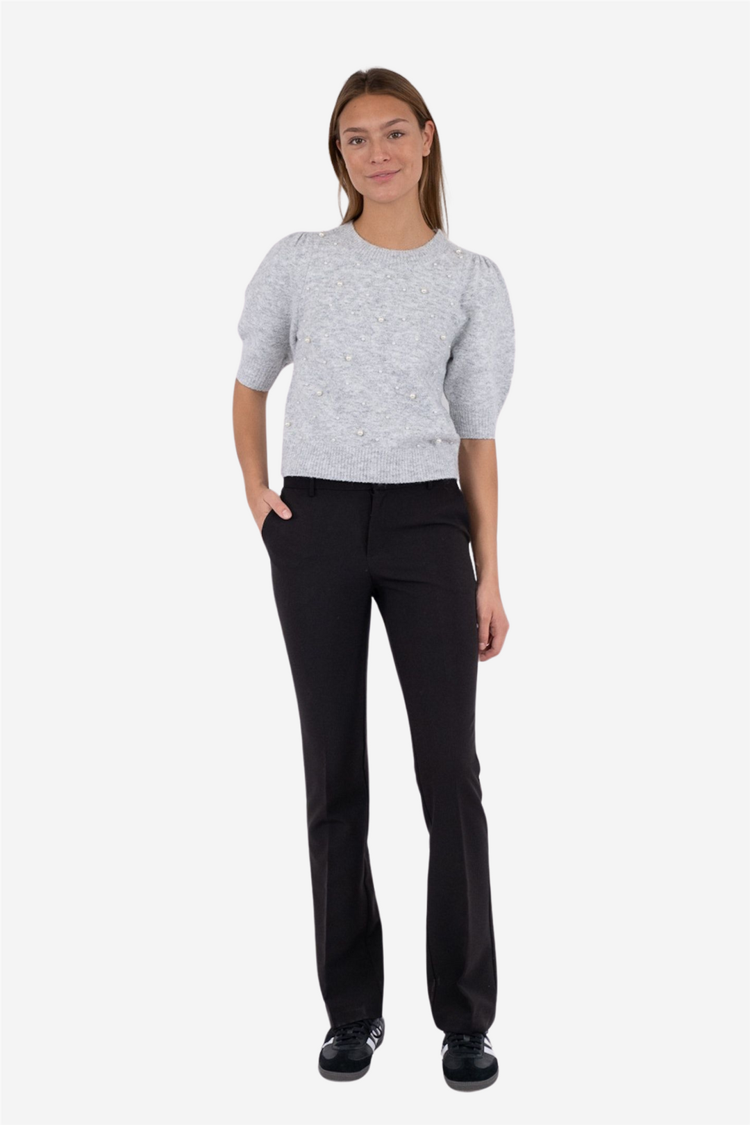 Neo Noir Genser & Cardigan Maia Pearl Knit Tee Light Grey Melange