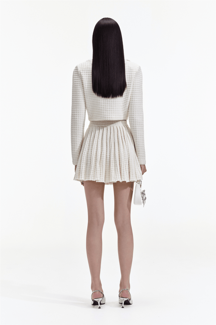 Self Portrait Genser & Cardigan Cream Knit Floral Trim Cardigan