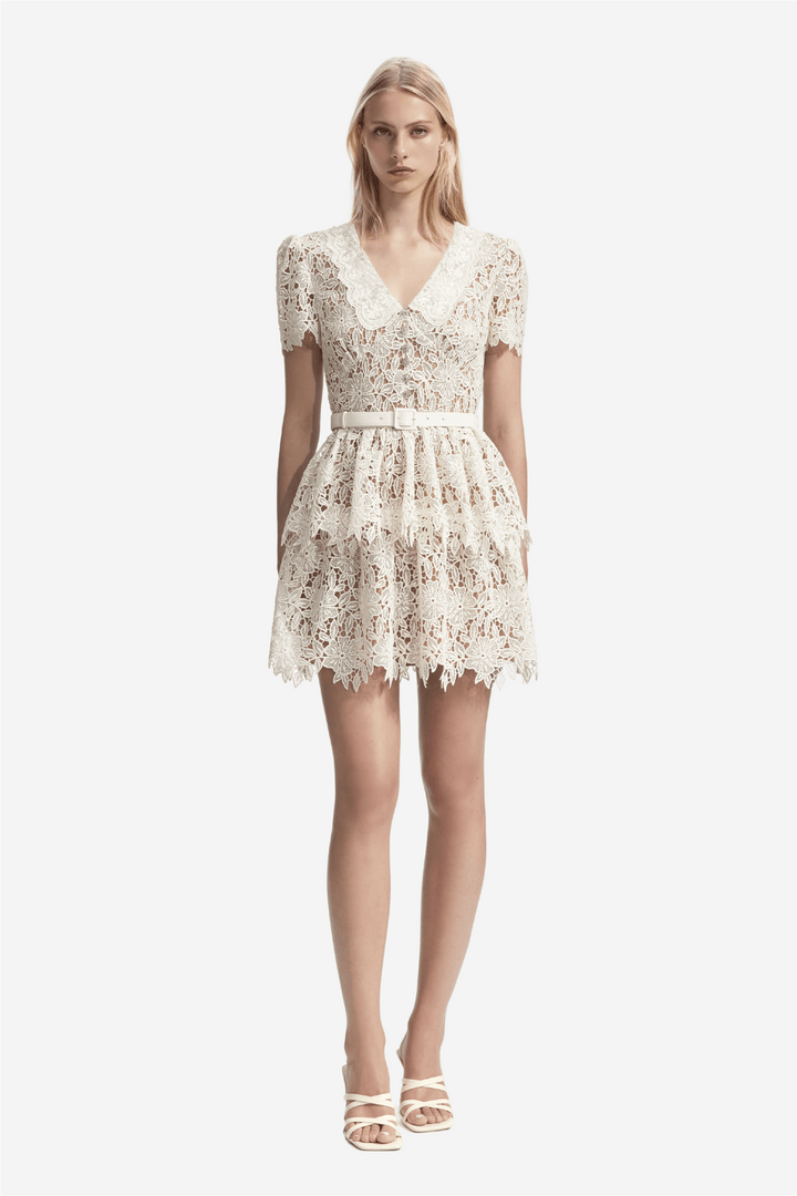 Self Portrait Kjoler & jumpsuits Cream Flower Lace Collar Mini Dress