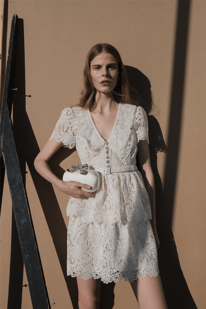 Self Portrait Kjoler & jumpsuits Cream Flower Lace Collar Mini Dress
