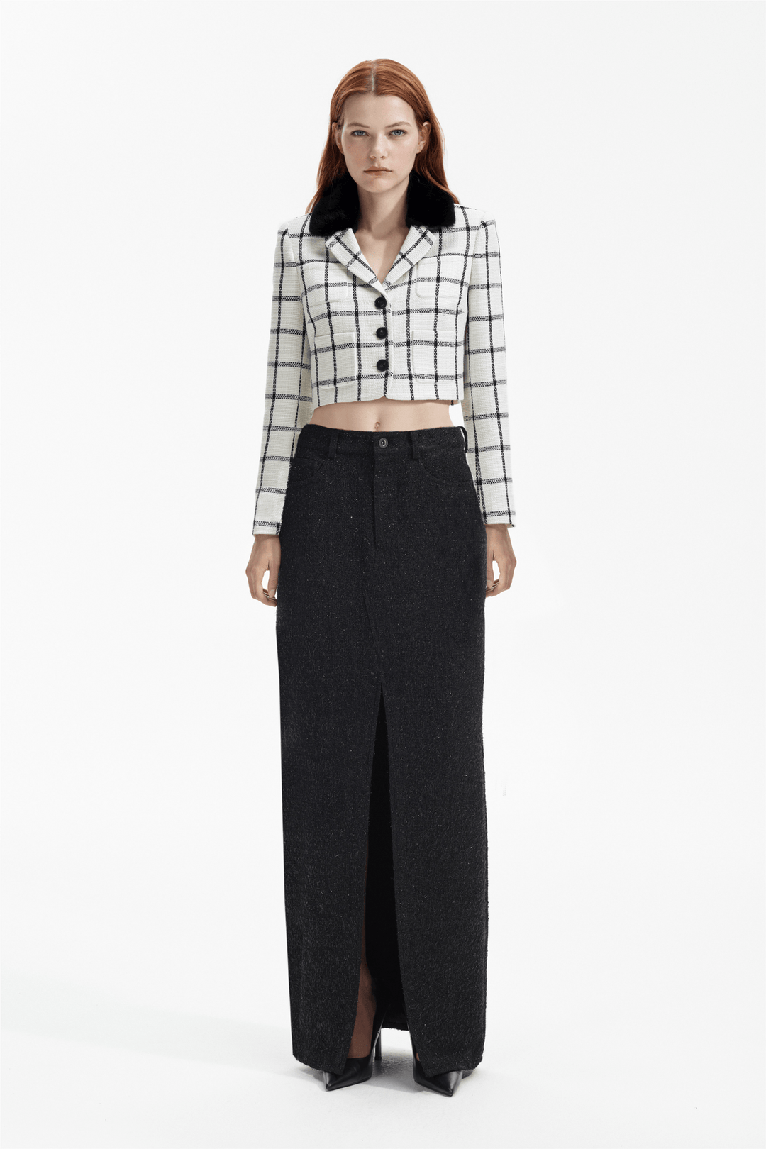 Self Portrait Yttertøy Cream Check Jacket