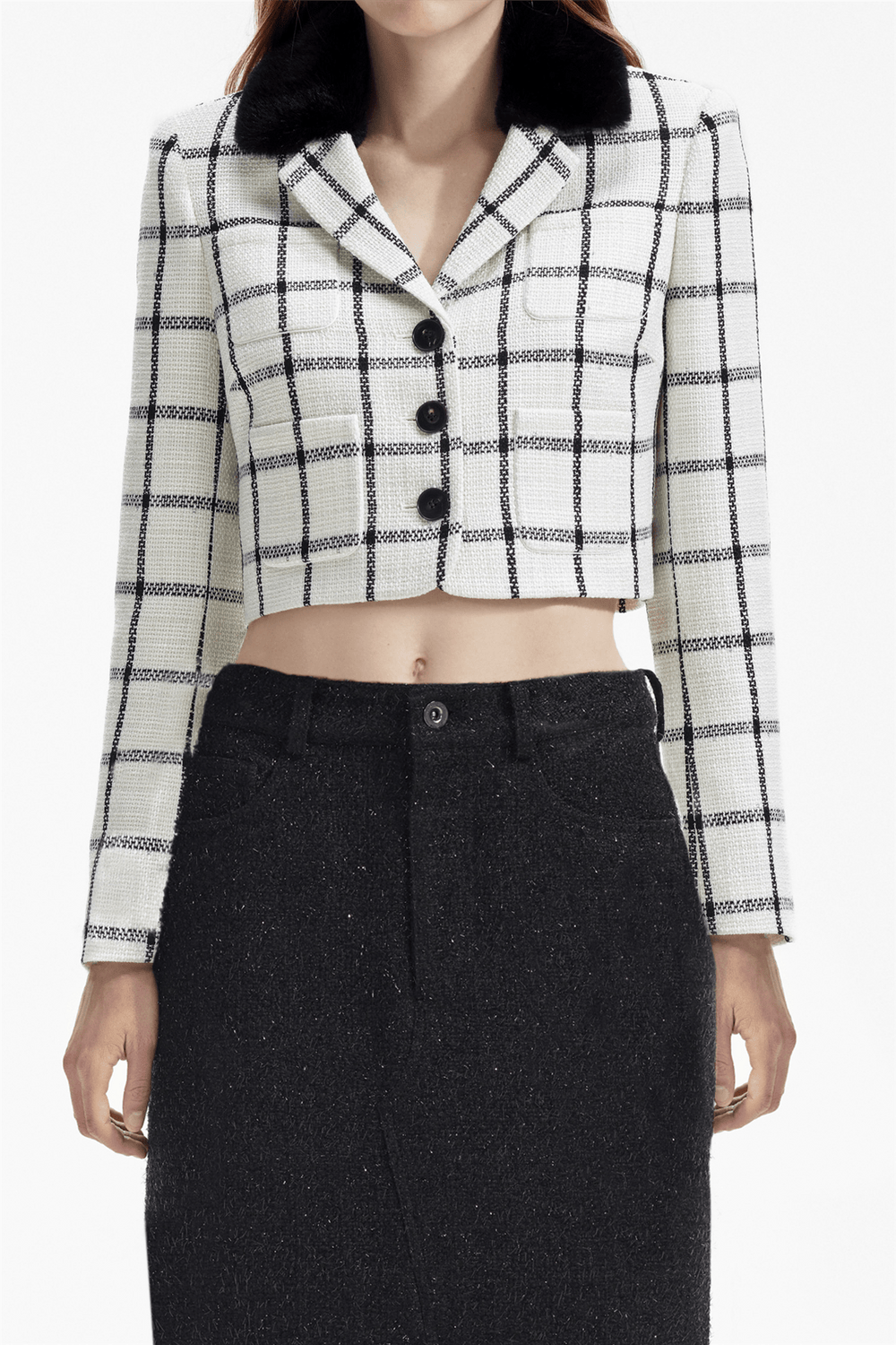 Self Portrait Yttertøy Cream Check Jacket