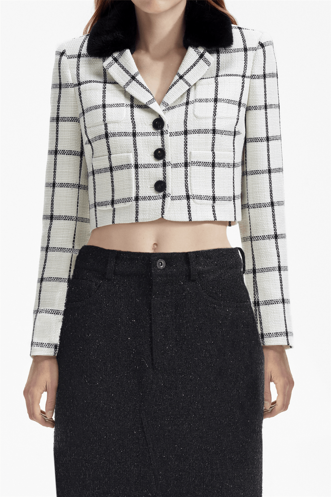 Self Portrait Yttertøy Cream Check Jacket